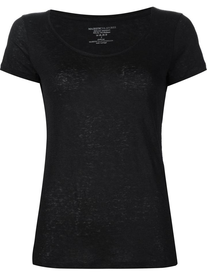 Majestic Filatures Crew Neck T-shirt, Women's, Size: 4, Black, Linen/flax/spandex/elastane