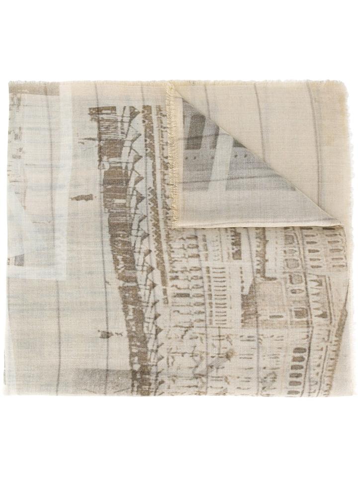 Al Duca D'aosta 1902 Landscape Print Scarf, Men's, Nude/neutrals, Wool