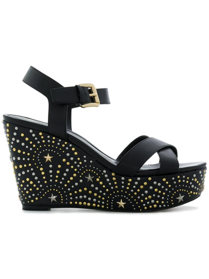 Michael Michael Kors Sia Studded Wedge Sandals - Black
