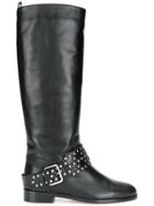 Red Valentino Studded Buckle Strap Boots - Black