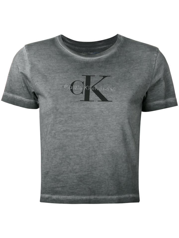 Calvin Klein Jeans - Washed Out Logo T-shirt - Women - Cotton - M, Grey, Cotton