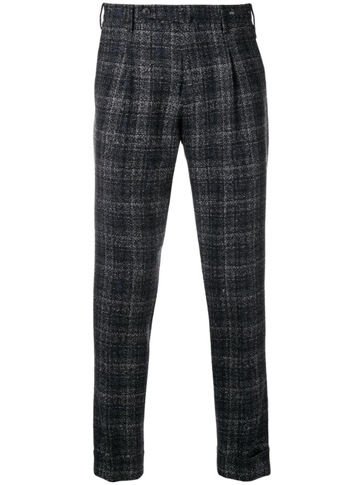 Pt01 Cropped Checked Trousers - Grey