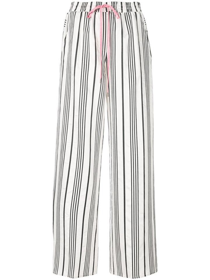 Nude Striped Wide Leg Trousers - White