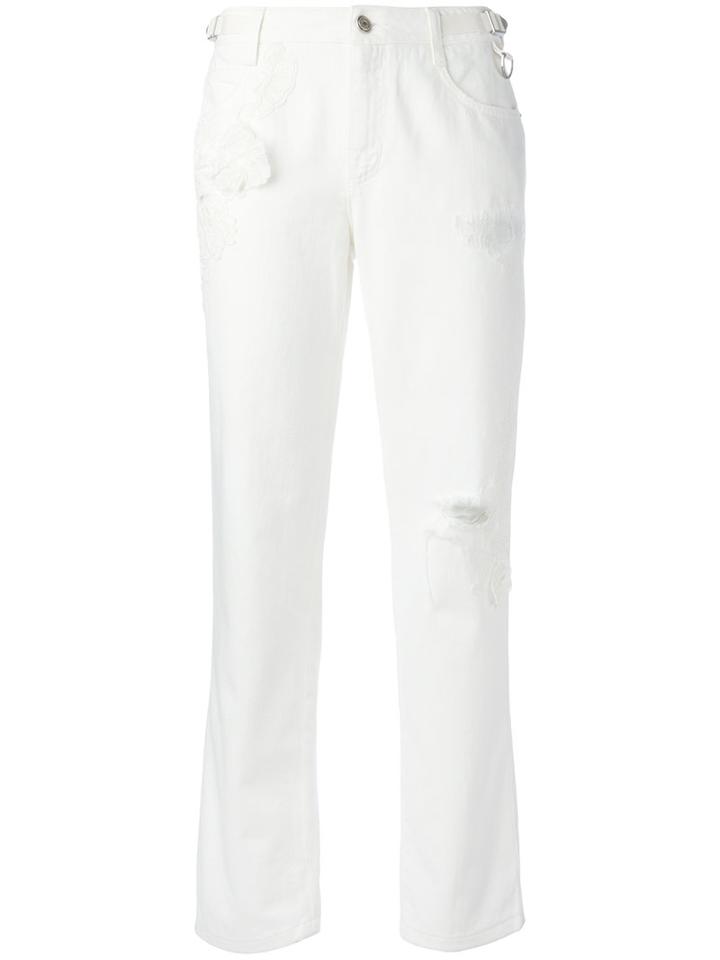 Ermanno Scervino - Floral Embroidered Jeans - Women - Cotton/polyester - 46, White, Cotton/polyester