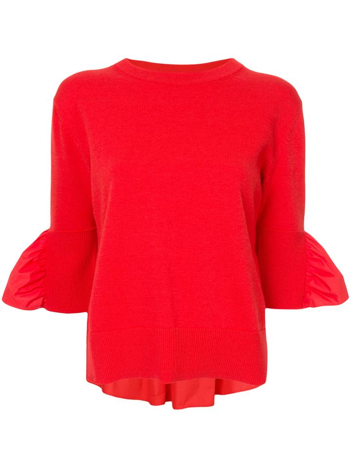 Goen.j Ruffled Knit Poplin Blouse - Red
