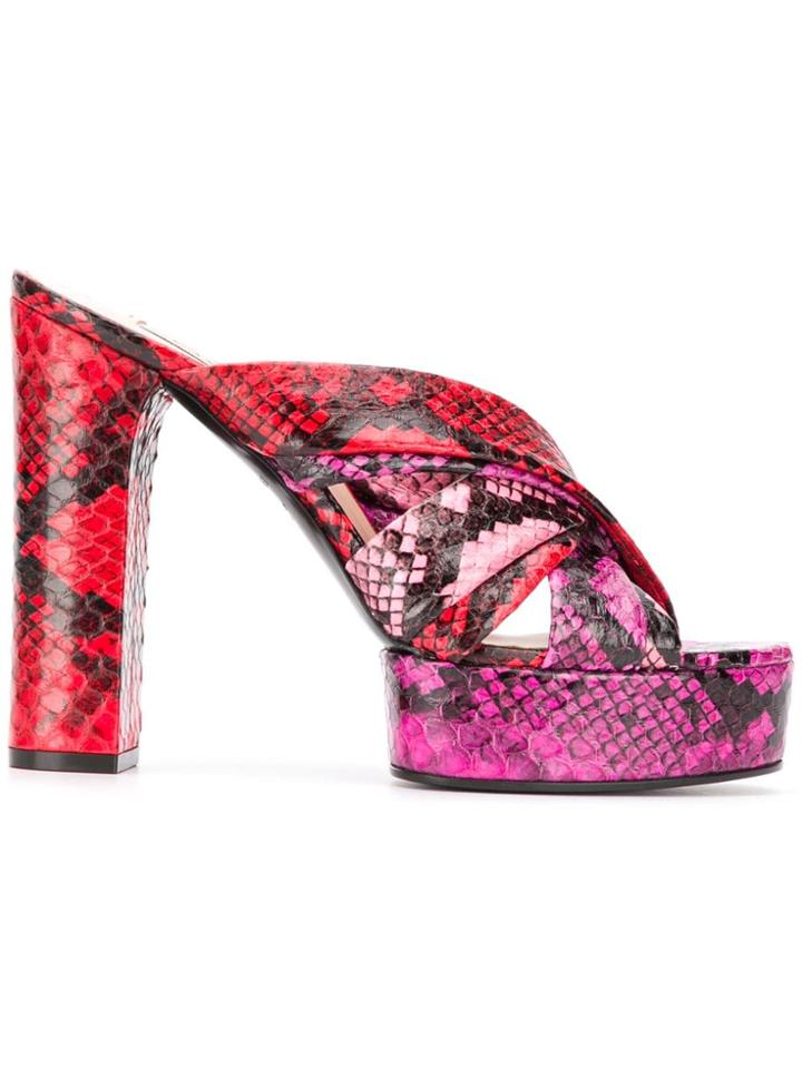 Casadei Snakeskin Effect Mules - Red