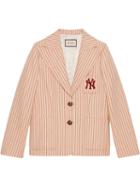 Gucci Silk Wool Jacket With Ny Yankees&trade; Patch - Neutrals