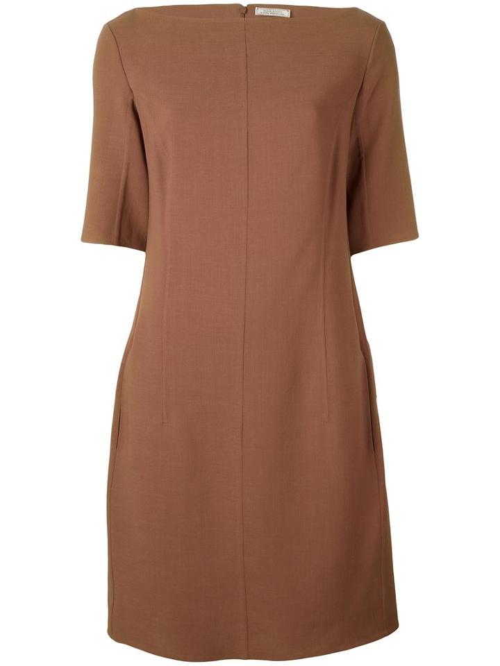 Nina Ricci Knitted Boat Neck Dress, Women's, Size: 36, Brown, Wool/polyamide