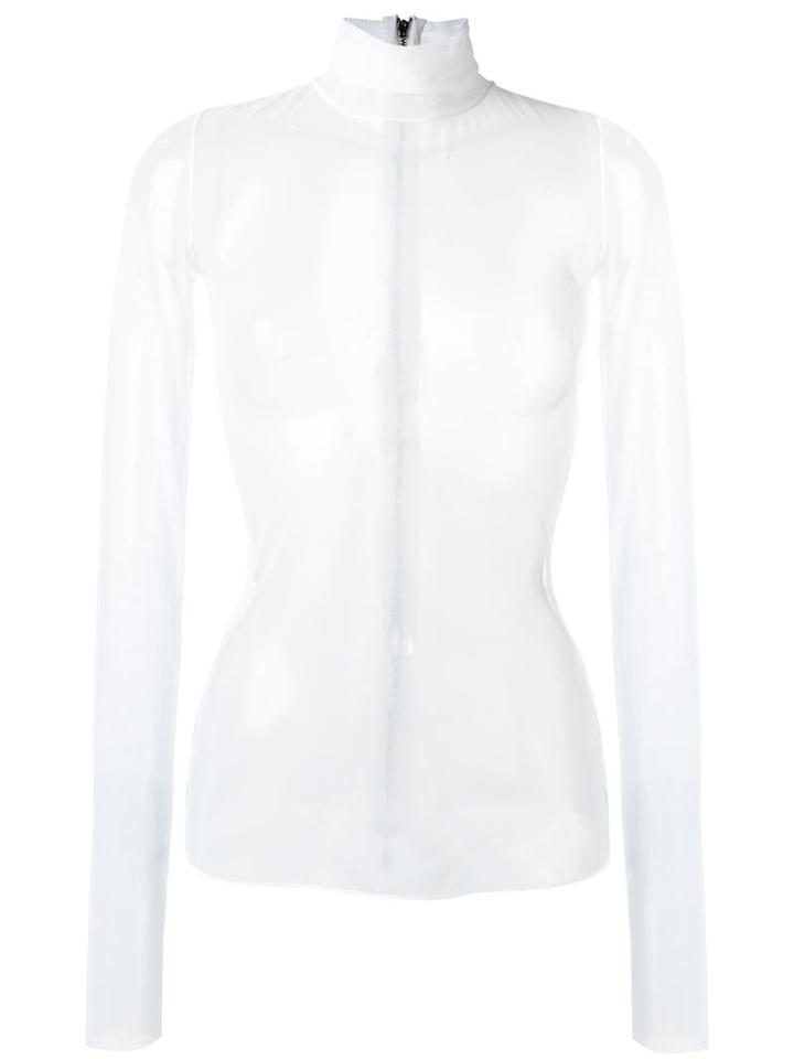 Maticevski High Neck Sheer Blouse, Size: 10, White, Polyester/spandex/elastane