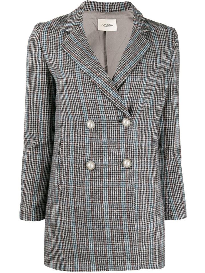 Jovonna Double Breasted Check Blazer - Grey