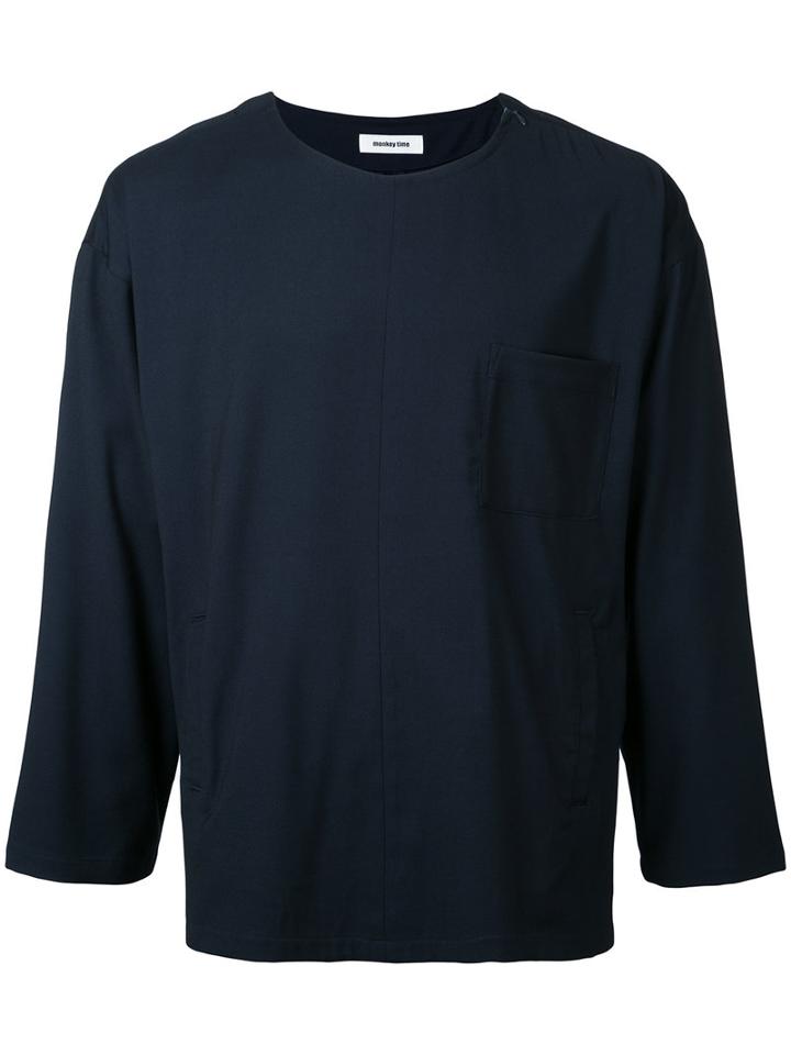 Monkey Time - Chest Pocket T-shirt - Men - Polyester/spandex/elastane/rayon - Xl, Blue, Polyester/spandex/elastane/rayon