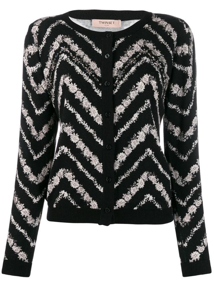 Twin-set Chevron Patterned Cardigan - Black