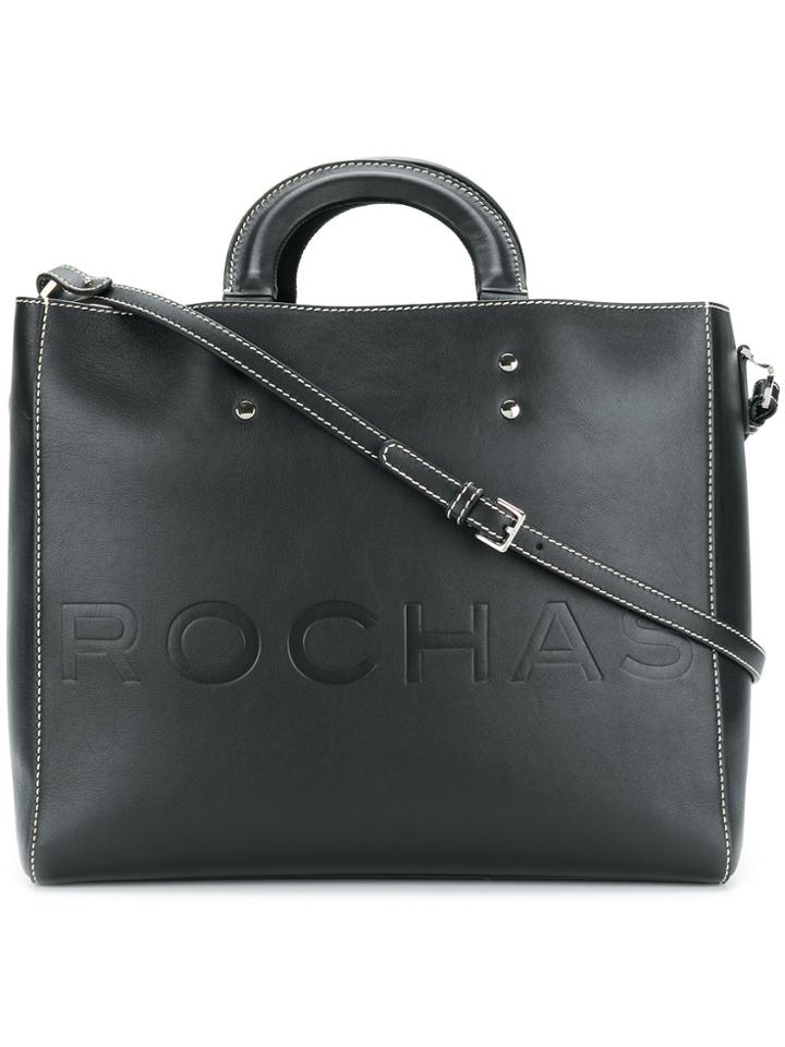Rochas Large Contrast Stitch Tote - Black