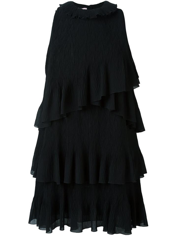 Giamba Tiered Mini Dress, Women's, Size: 42, Black, Polyester