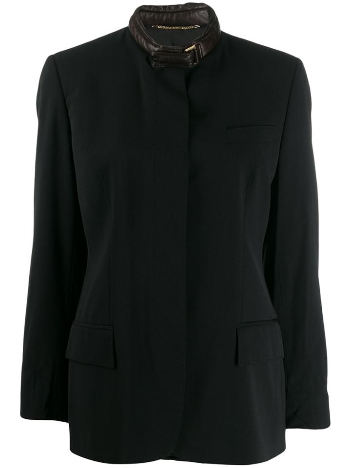 Gucci Pre-owned 1990s Leather Choker Jacket - Black