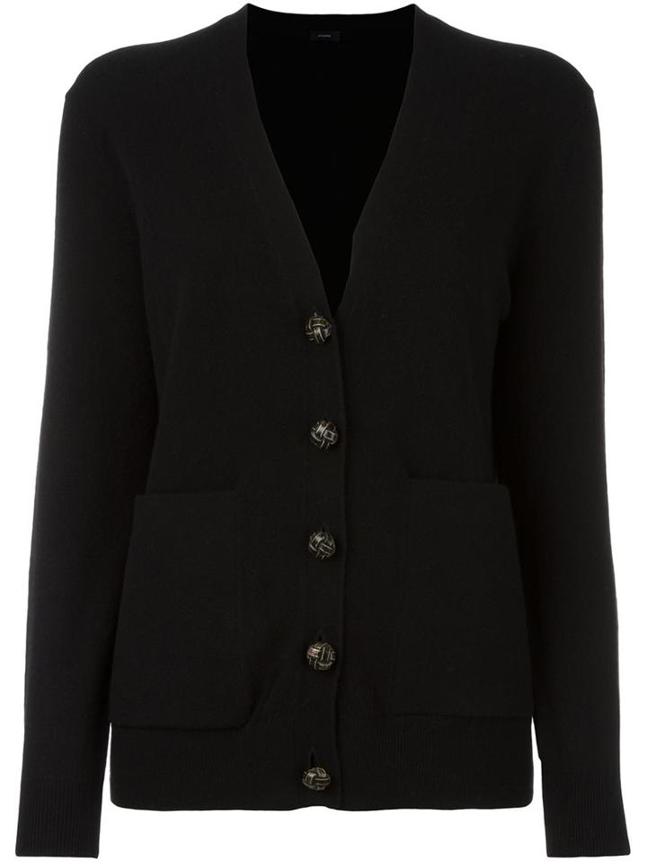 Joseph V-neck Button Down Cardigan, Women's, Size: Small, Black, Wool