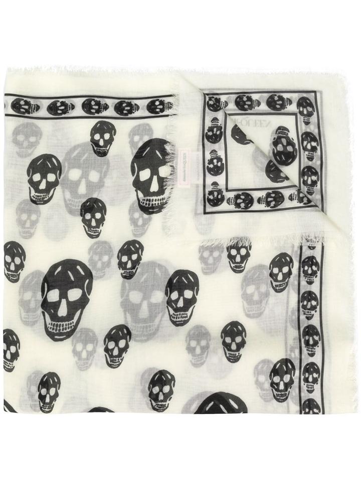 Alexander Mcqueen Contrasting Skull Print Scarf - White