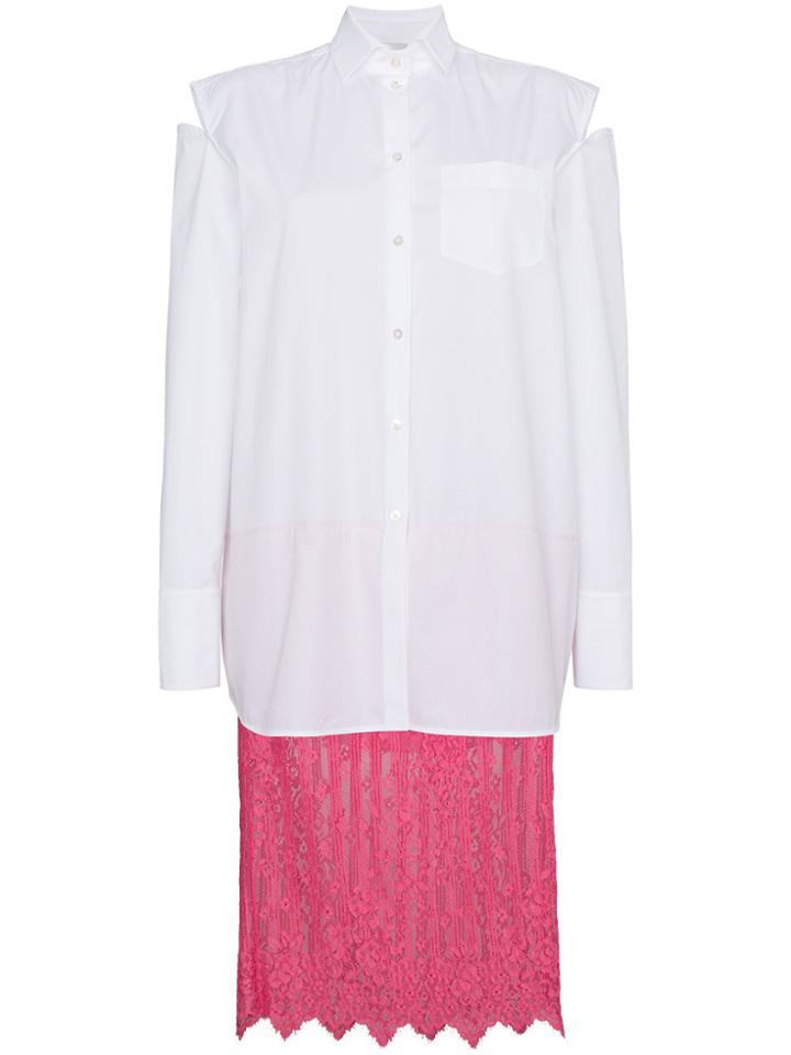 Valentino Shirt Dress With Lace Skirt - White