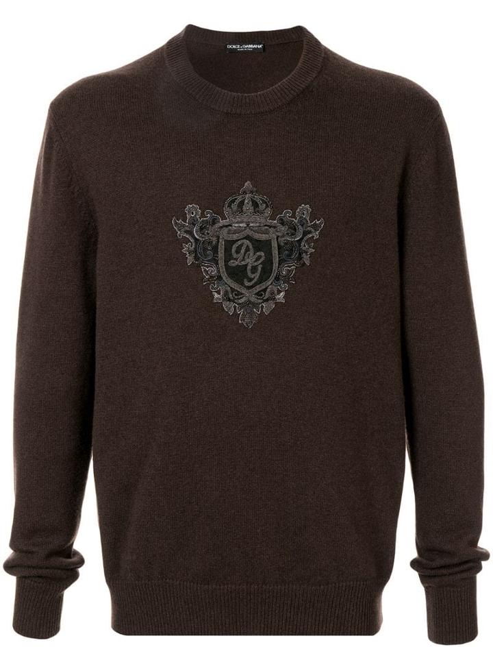 Dolce & Gabbana Embroidered Crest Sweater - Brown