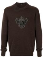 Dolce & Gabbana Embroidered Crest Sweater - Brown