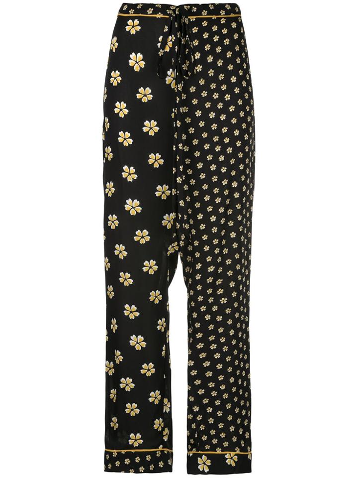 Oscar De La Renta Floral Print Pajama Trousers - Black