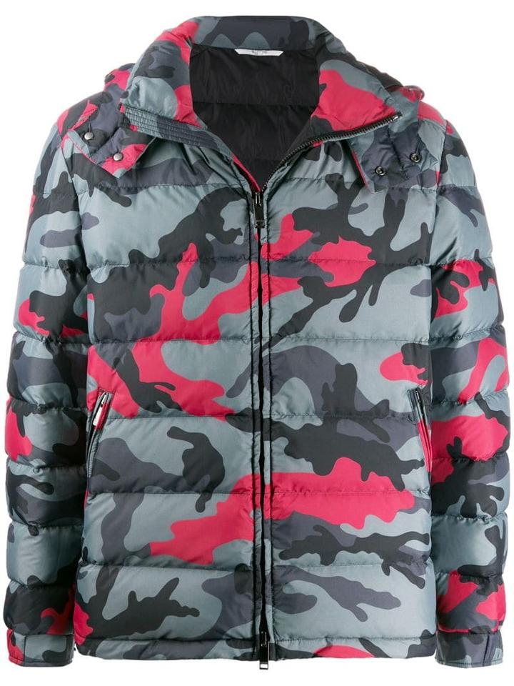 Valentino Camouflage Print Puffer Jacket - Grey