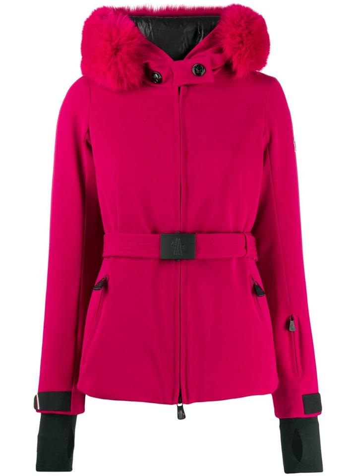 Moncler Grenoble Belted Hooded Coat - Red