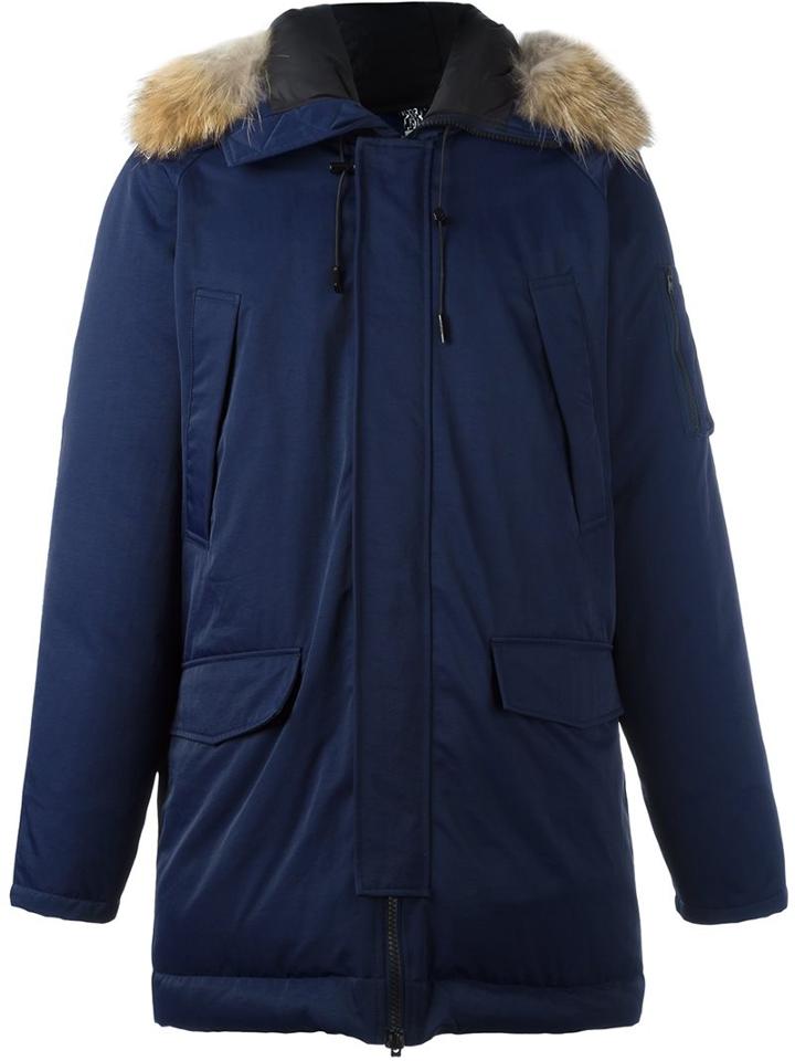 Kenzo Raccoon Fur Trim Puffer Coat, Men's, Size: Xl, Blue, Feather Down/nylon/polyester/racoon Fur