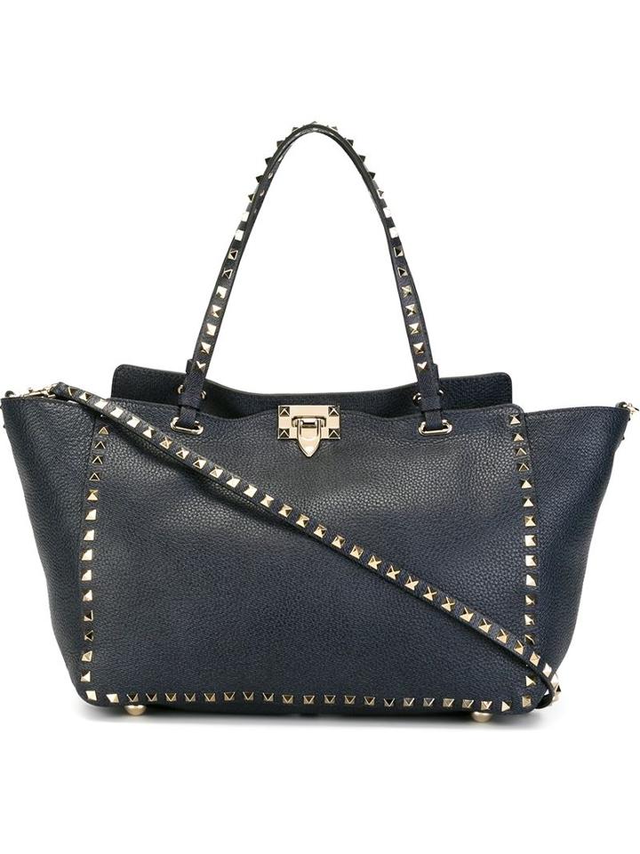 Valentino Rockstud Trapeze Tote, Women's, Blue, Calf Leather