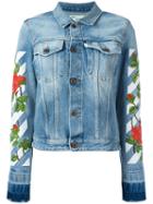Off-white Roses Embroidery Denim Jacket, Women's, Size: Xl, Blue, Cotton