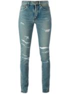 Saint Laurent Ripped Skinny Jeans - Blue