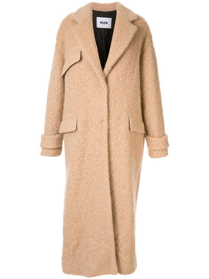 Msgm Textured Button Up Coat - Brown