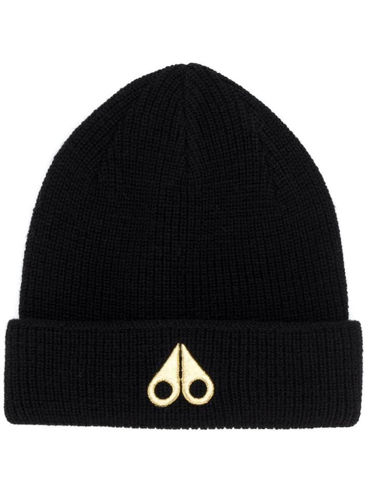 Moose Knuckles Logo Knit Beanie - Black