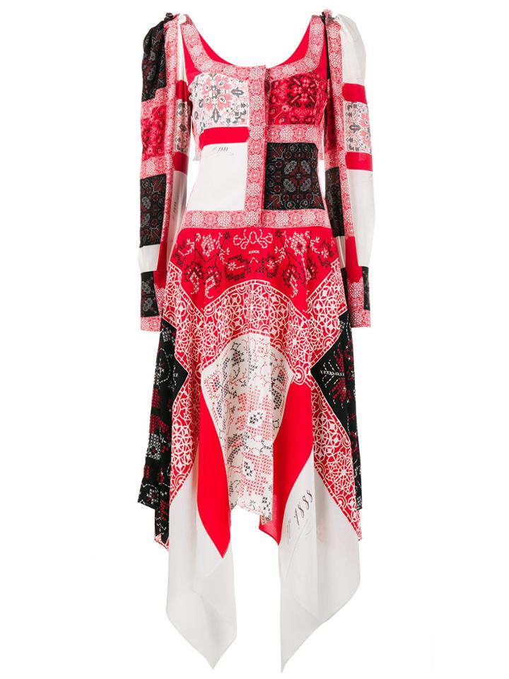 Alexander Mcqueen Patchwork Long Dress - Red