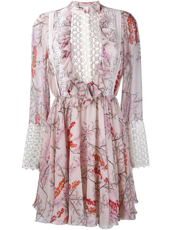 Giambattista Valli Longsleeved Floral Print Dress, Women's, Size: 46, Pink/purple, Silk/cotton/polyester
