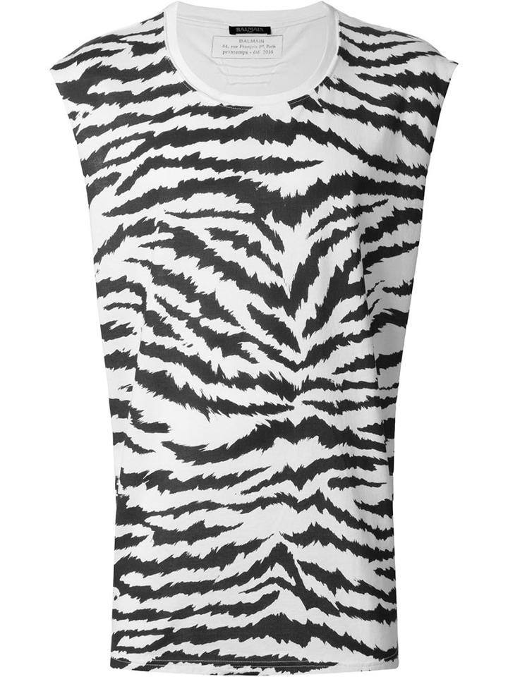Balmain Zebra Print T-shirt, Men's, White, Cotton