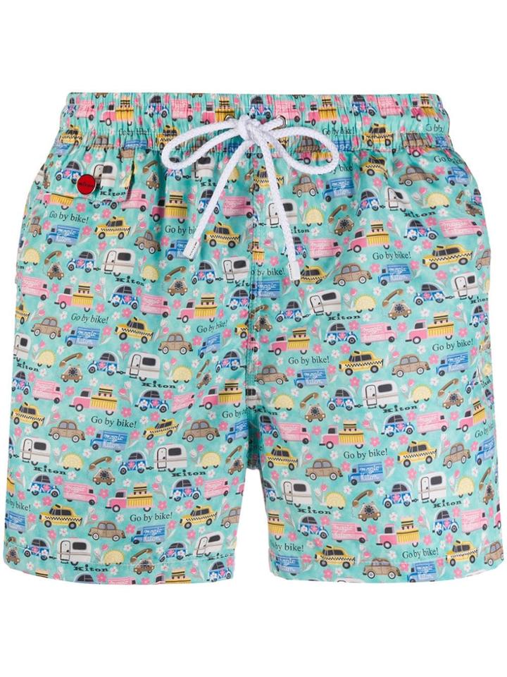 Kiton Car Print Swim Shorts - Green