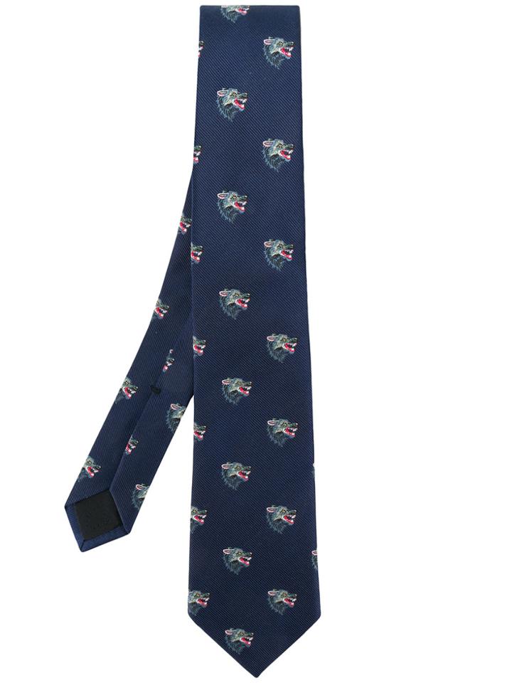 Gucci Wolf Head Tie - Blue