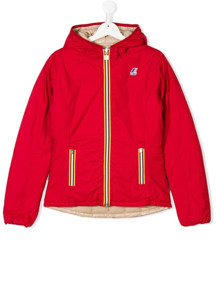 K Way Kids Teen Reversible Hooded Padded Jacket - Red