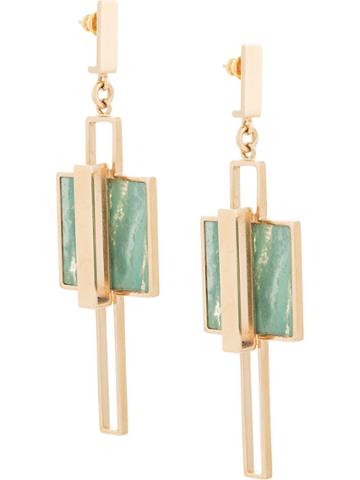 Crystalline Agate Stone Earrings - Green