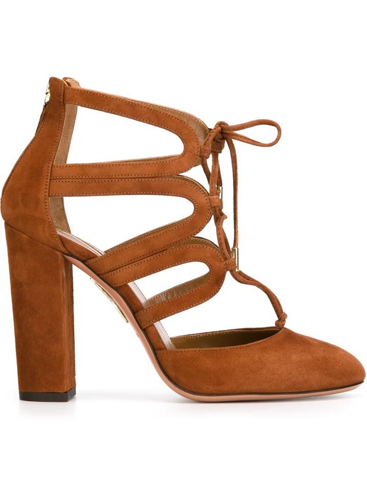 Aquazzura Holli Pumps, Women's, Size: 38.5, Brown, Suede/leather