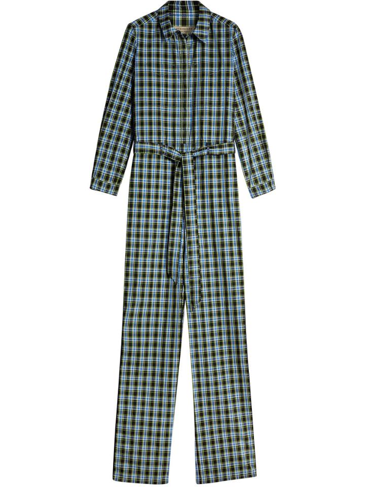 Burberry Check Cotton Silk Jumpsuit - Blue