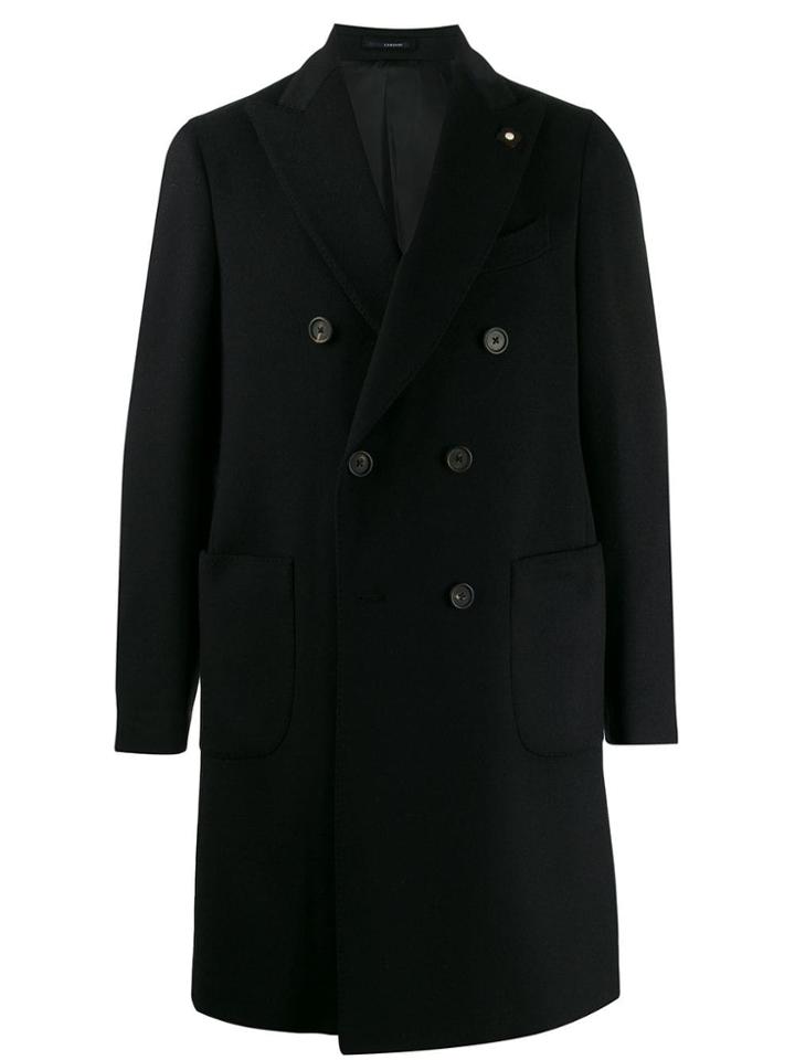Lardini Double-breasted Fitted Coat - Black