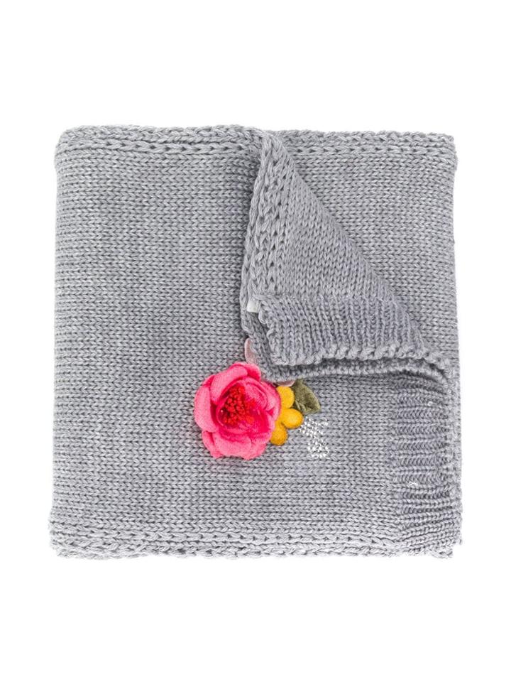 Monnalisa Floral Appliquéd Knit Scarf - Grey