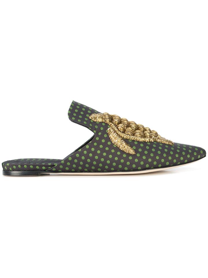 Sanayi 313 Turtle Embroidered Mules - Green