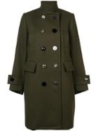 Sacai Double Breasted Band Collar Coat - Green