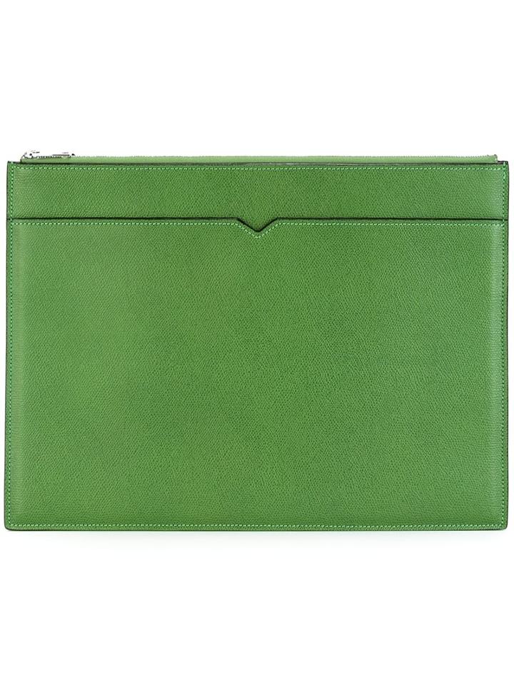 Valextra Layered Clutch Bag, Men's, Green, Calf Leather