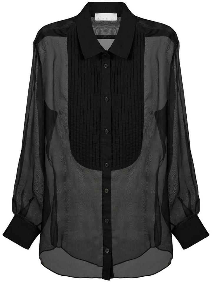 Fleur Du Mal Pleated Bib Sheer Shirt - Black