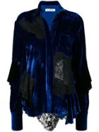Almaz Lace Panels Velvet Shirt Jacket - Blue