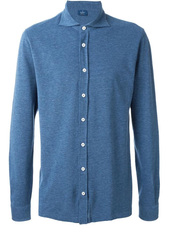 Barba Piquet Shirt, Men's, Size: 46, Blue, Cotton